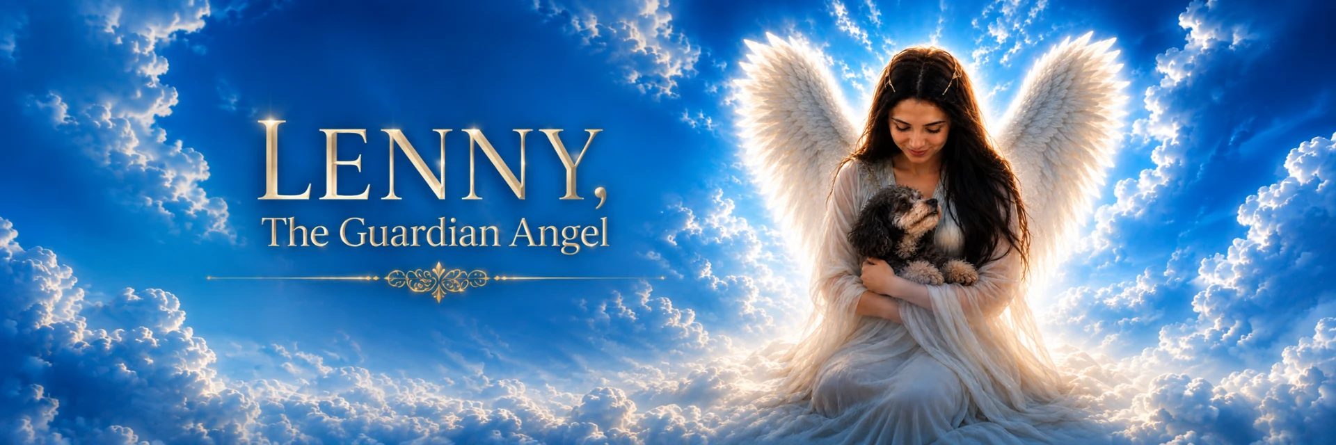 Lenny the guardian angel holding Salomon among the clouds
